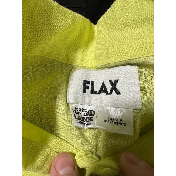 FLAX Linen Button up Longsleeve Women's Large Bright Yellow Pearlescent Buttons - Picture 3 of 11